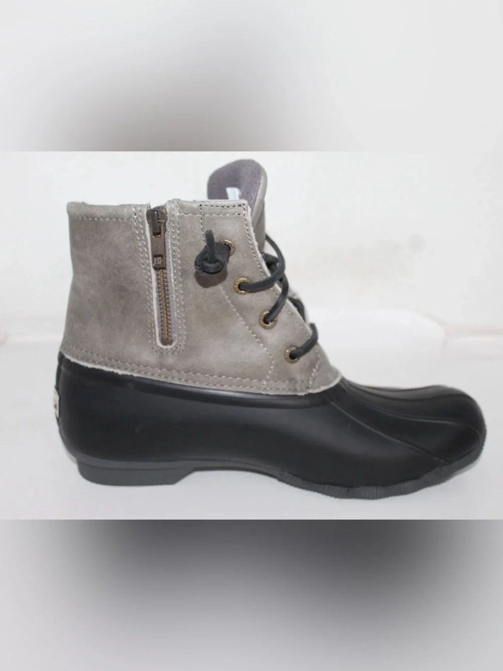 Sperry Gray Suede Upper Black Rubber Lower Duck Boots